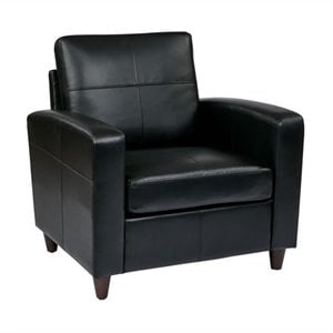 black bonded leather club chair with espresso finish legs