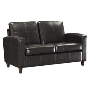 espresso brown bonded leather loveseat with espresso finish legs