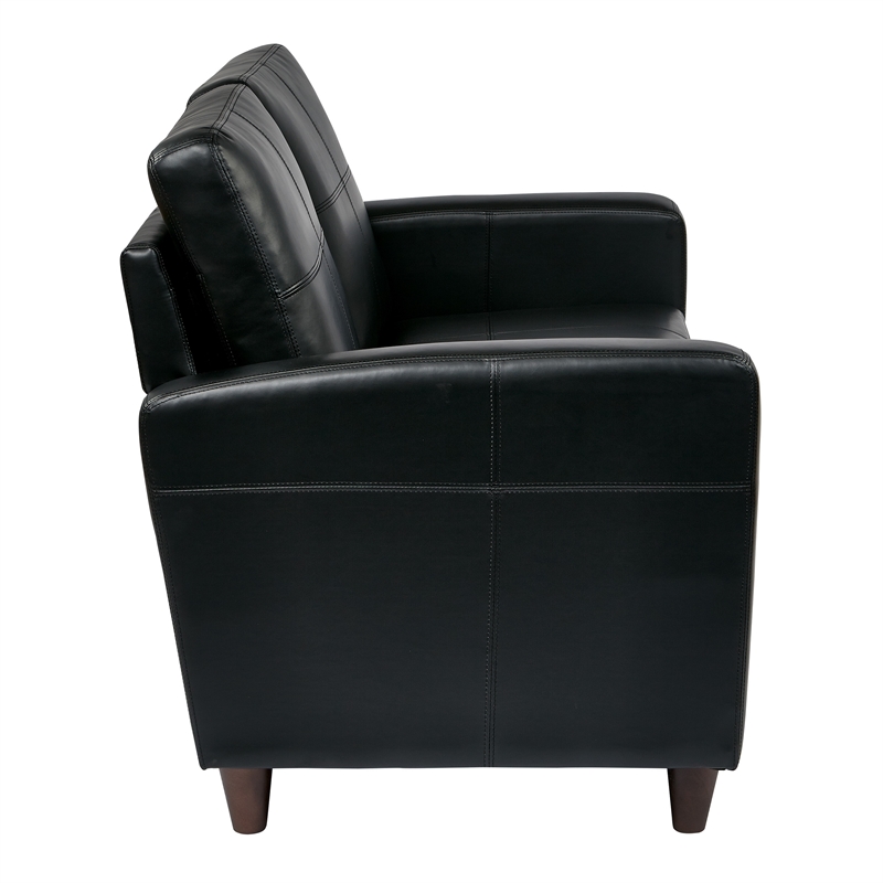 Black Bonded Leather Loveseat With Espresso Finish Legs