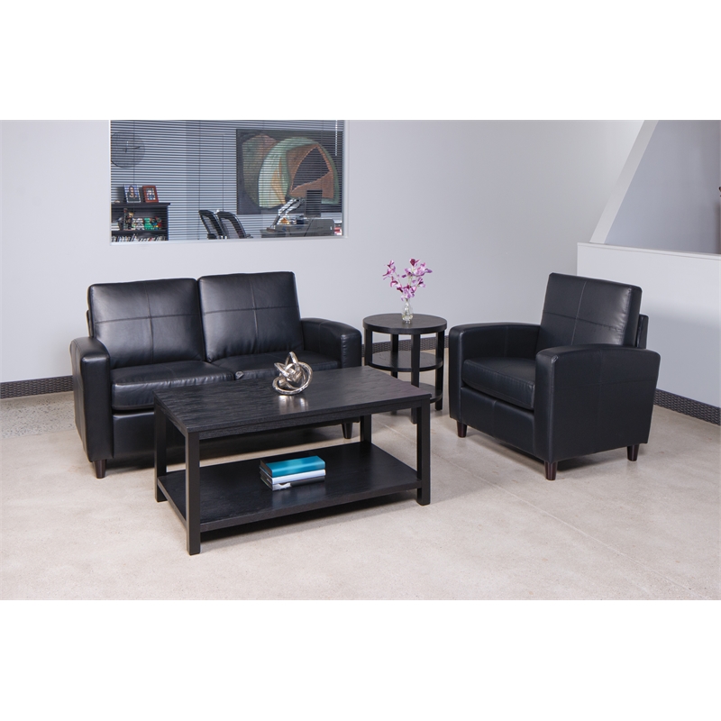 Black Bonded Leather Loveseat With Espresso Finish Legs