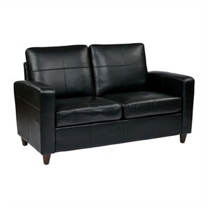 black bonded leather loveseat with espresso finish legs