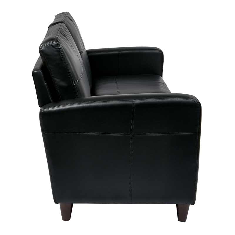 Black Bonded Leather Sofa with Espresso Legs
