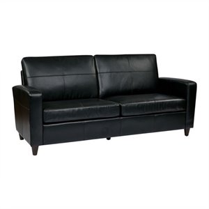 black bonded leather sofa with espresso legs