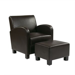 Faux Leather Club Chair with Ottoman in Espresso