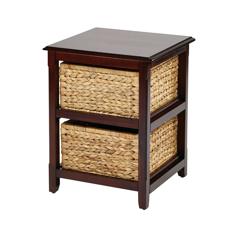 Seabrook Wood Two-Tier Storage Unit With Espresso Finish and Natural Baskets