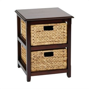 Seabrook Wood Two-Tier Storage Unit With Espresso Finish and Natural Baskets