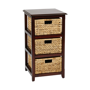 Seabrook Three-Tier Storage Unit With Espresso Finish and Natural Baskets