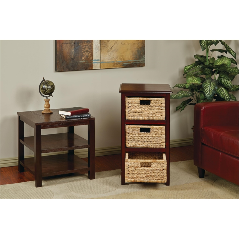 Seabrook Three-Tier Storage Unit With Espresso Finish and Natural Baskets