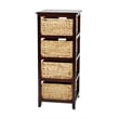 Seabrook Four-Tier Storage Unit With Espresso Solid Wood and Natural Baskets