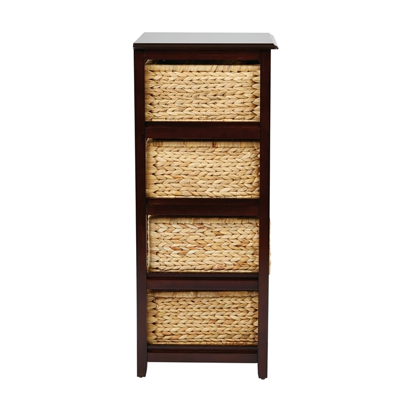 Seabrook Four-Tier Storage Unit With Espresso Solid Wood and Natural Baskets