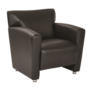black faux leather club chair with silver finish legs