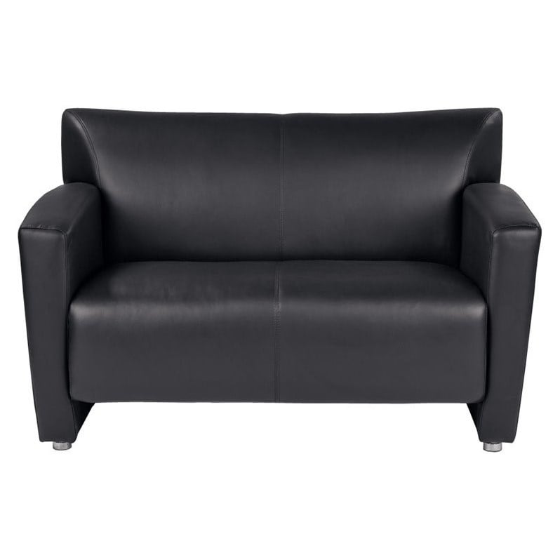 Black Faux Leather Loveseat with Silver finish Legs
