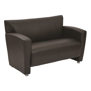 black faux leather loveseat with silver finish legs