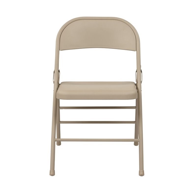 Tan Beige Folding Chair with Metal Seat and Back