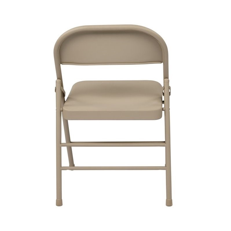 Tan Beige Folding Chair with Metal Seat and Back