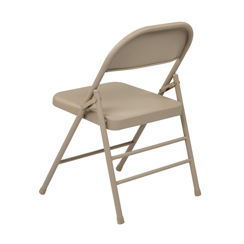 Tan Beige Folding Chair with Metal Seat and Back