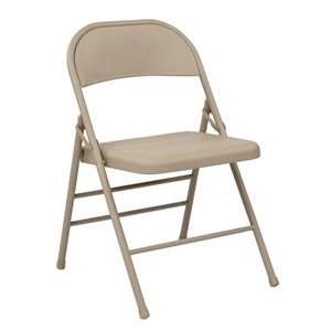 tan beige folding chair with metal seat and back