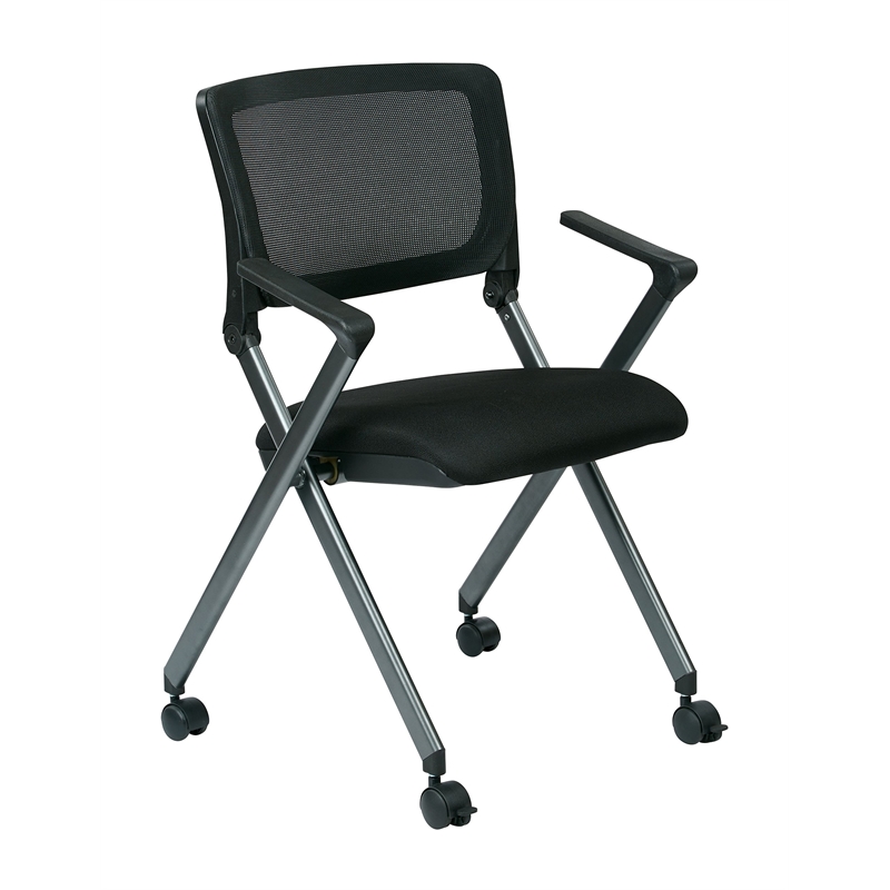 Black Mesh Back Folding Chair in Titanium (Set of 2)