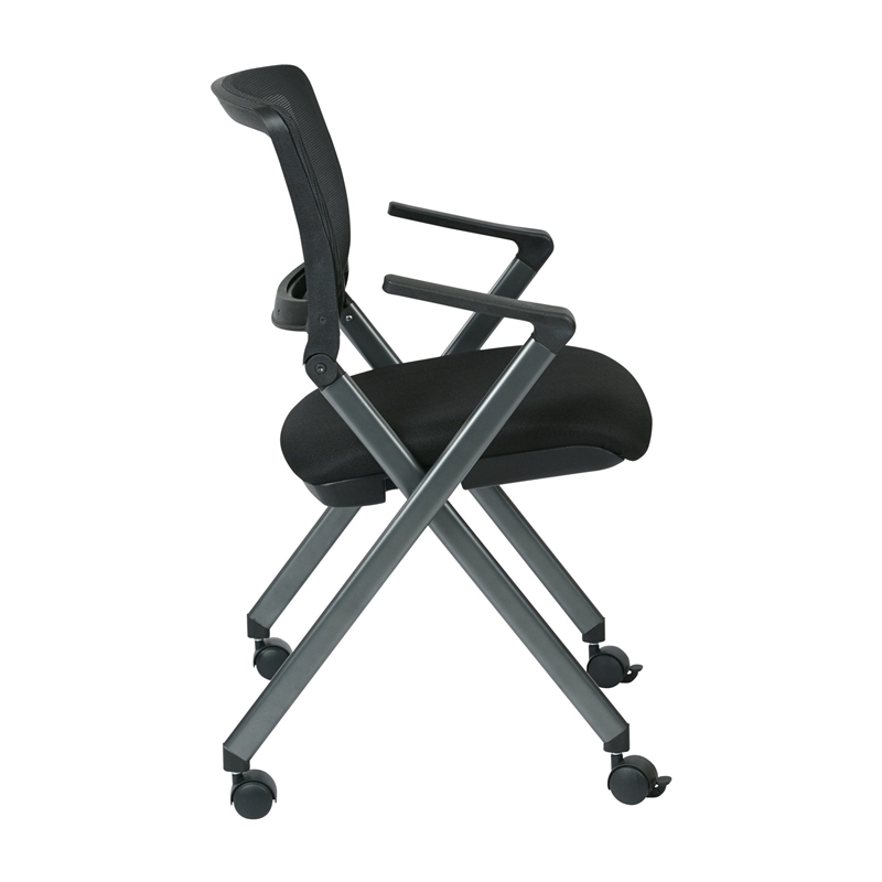 Black Mesh Back Folding Chair in Titanium (Set of 2)