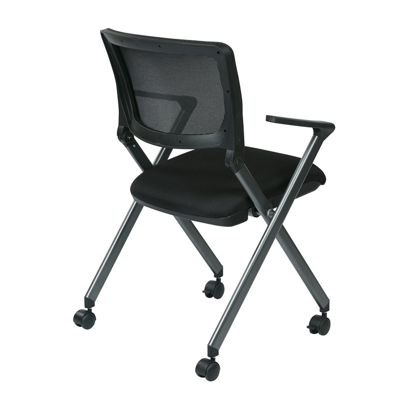 Black Mesh Back Folding Chair in Titanium (Set of 2)