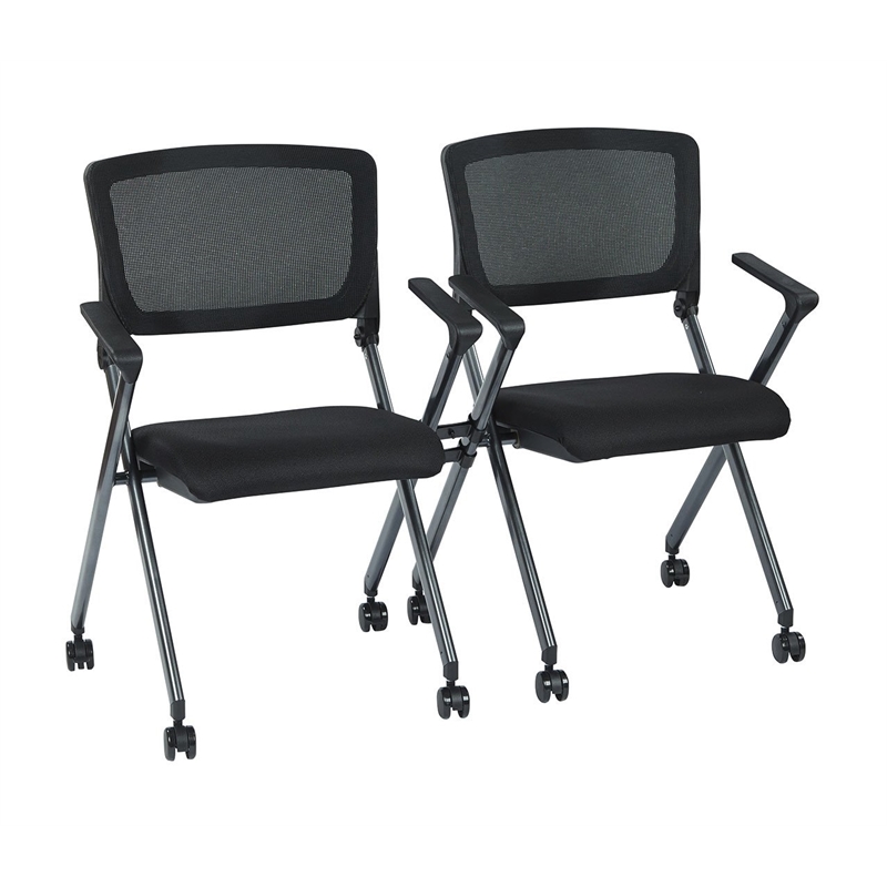 Black Mesh Back Folding Chair in Titanium (Set of 2)