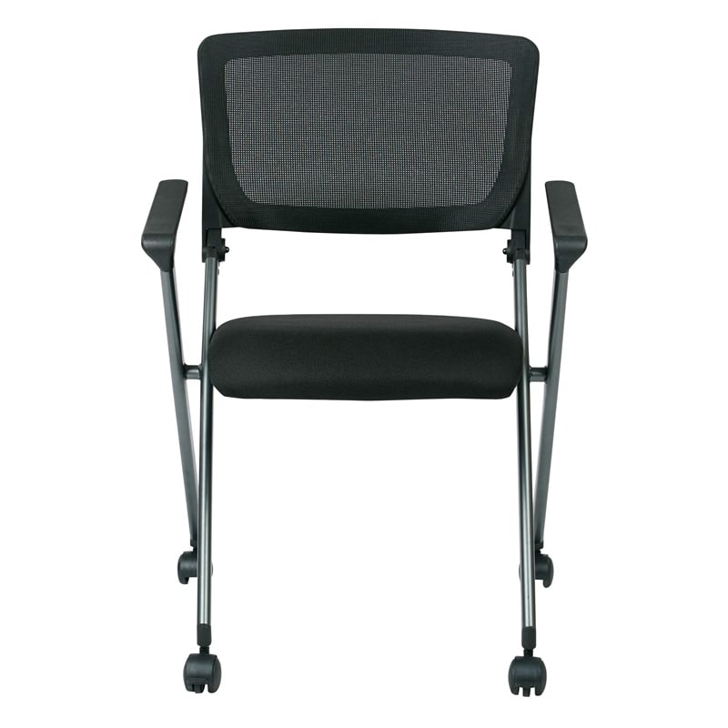 Black Mesh Back Folding Chair in Titanium (Set of 2)