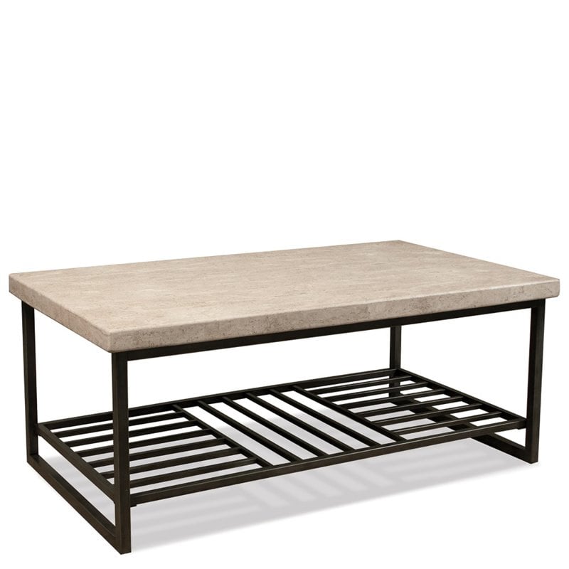 Riverside Furniture Capri Rectangle Travertine Stone Coffee Table in Alabaster
