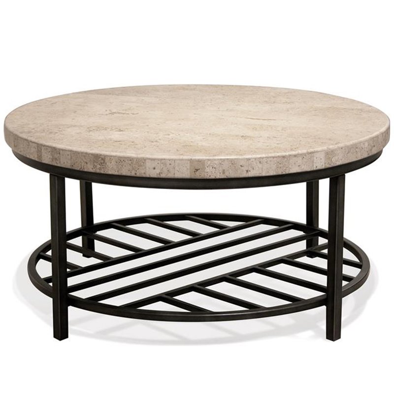 Riverside Furniture Capri Round Travertine Stone Top Coffee Table in ...
