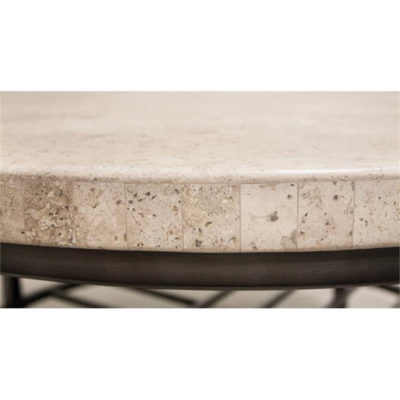 Riverside Furniture Capri Round Travertine Stone Top Coffee Table in Alabaster