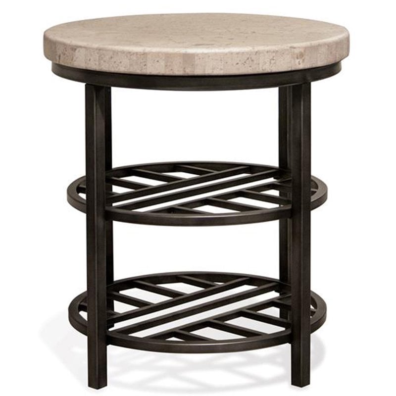 Riverside Furniture Capri  Round Travertine Stone End Table in Alabaster