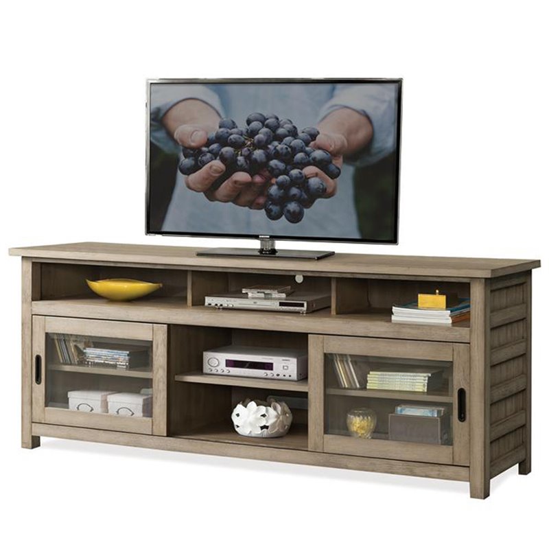 Riverside Furniture Perspectives 80" TV Stand in Sun-Drenched Acacia ...