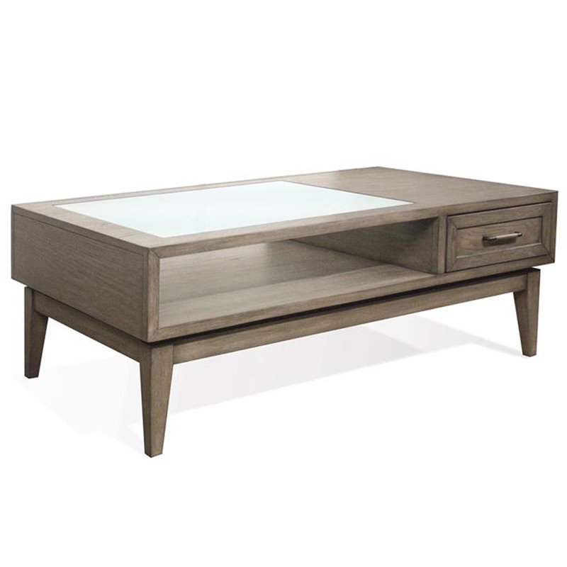 Riverside Furniture Vogue Glass Top Storage Coffee Table In Gray Riverside Furniture Vogue Glass Top Storage Coffee Table In Gray Wash