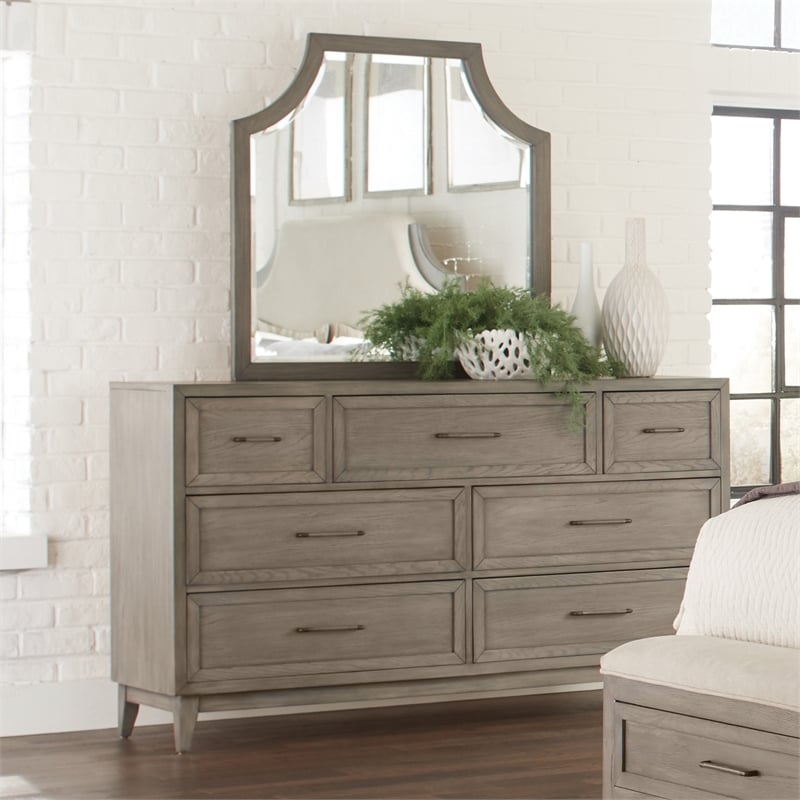 Riverside Furniture Vogue Wood Framed Arch Mirror in Gray Wash