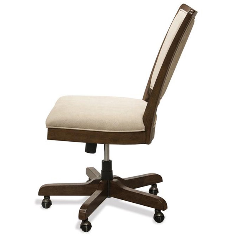 Riverside Furniture Vogue Upholstered Wood Desk Chair in Plymouth Brown Oak