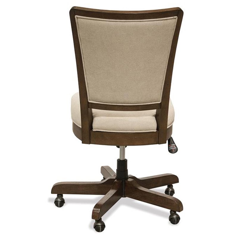 Riverside Furniture Vogue Upholstered Wood Desk Chair in Plymouth Brown Oak