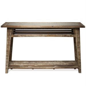riverside furniture rowan wood console table in a natural rough hewn gray