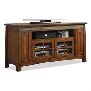 riverside furniture craftsman wood home 62 inch tv stand in americana oak