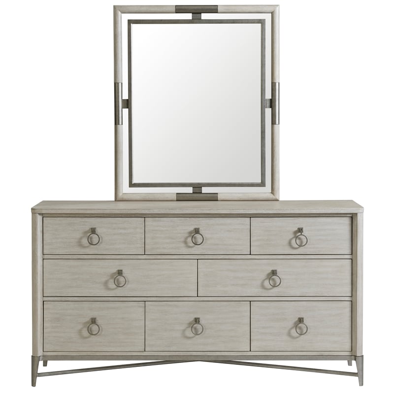 Riverside Furniture Maisie Refined Glam Wood Framed Mirror in Champagne Beige