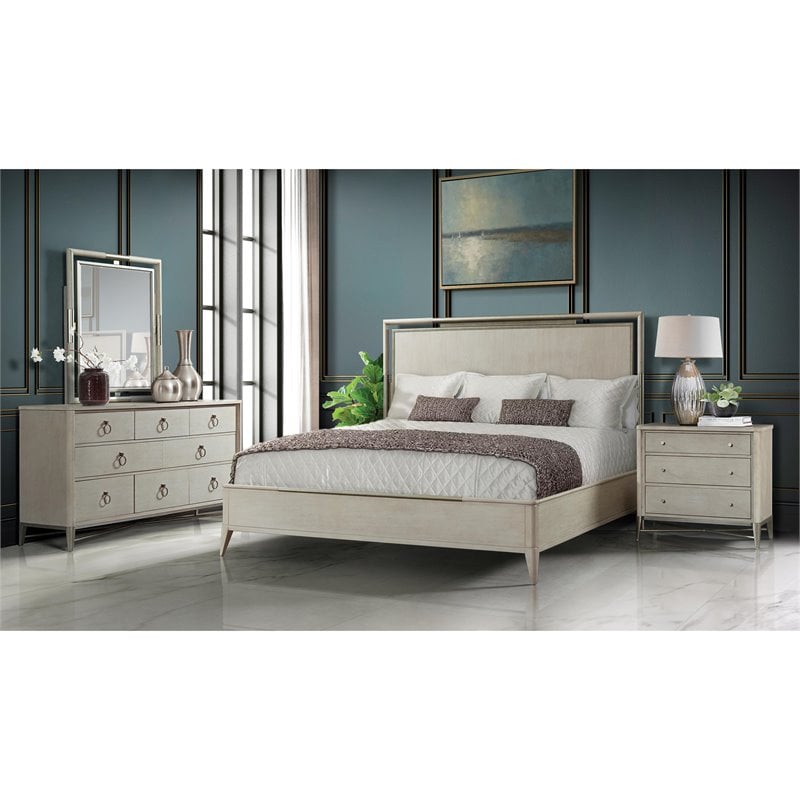 Riverside Furniture Maisie Wood 3-Drawer Modern Nightstand in Champagne Beige