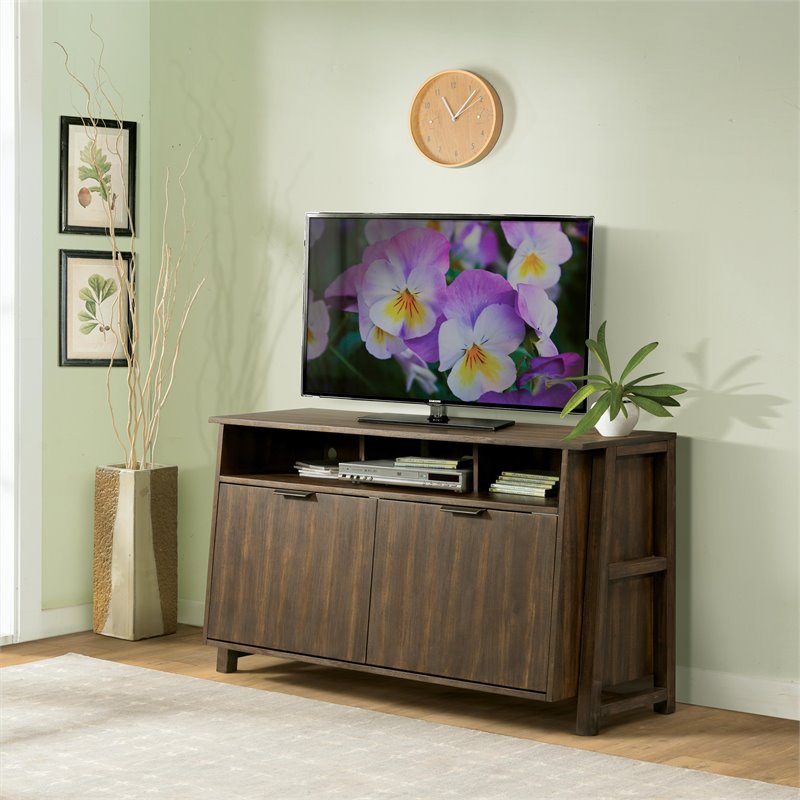 Riverside Furniture Perspectives Modern Wood TV Console in Brushed Acacia Brown
