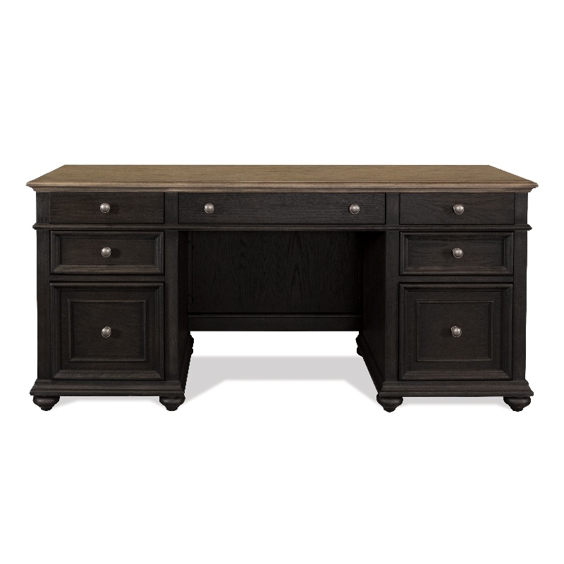 Riverside Furniture Regency Wood Credenza Desk in Antique Oak and Matte Black
