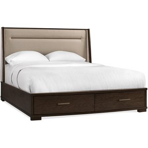 Riverside Furniture Monterey Refined Glam Upholstered Queen Storage Bed in Mink