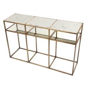 riverside isla rectangle white marble and vintage brass console table