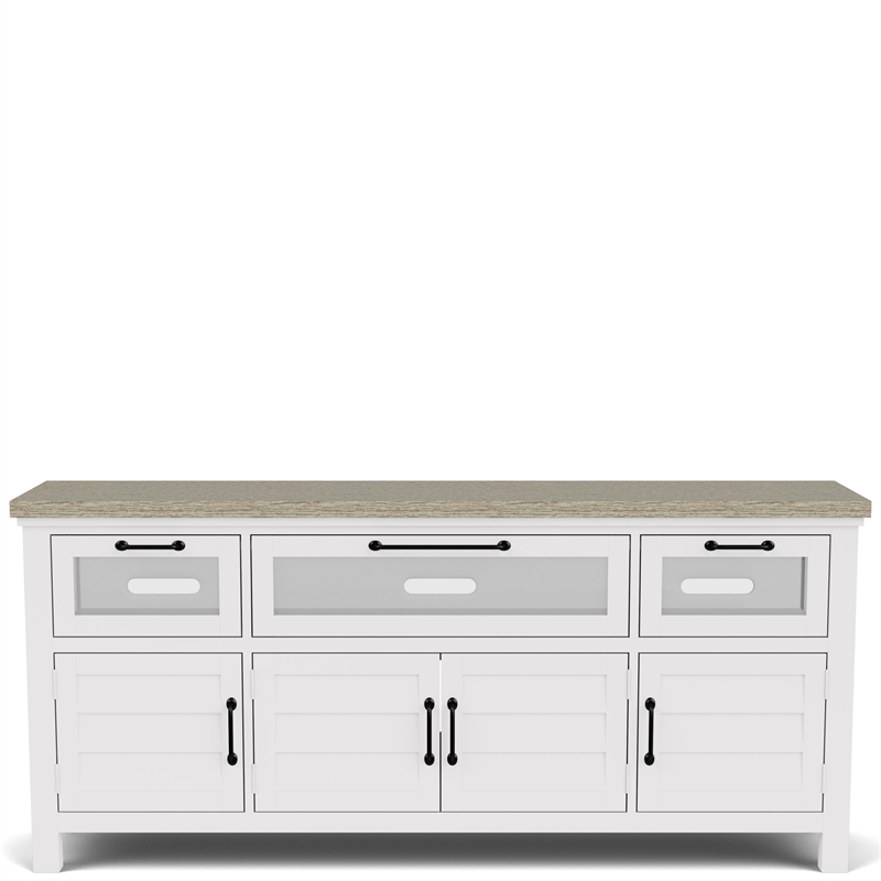 Riverside Furniture Cora Wood Entertainment Console in Cloud White and Fog Gray