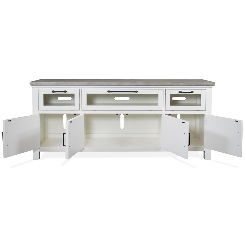 Riverside Furniture Cora Wood Entertainment Console in Cloud White and Fog Gray