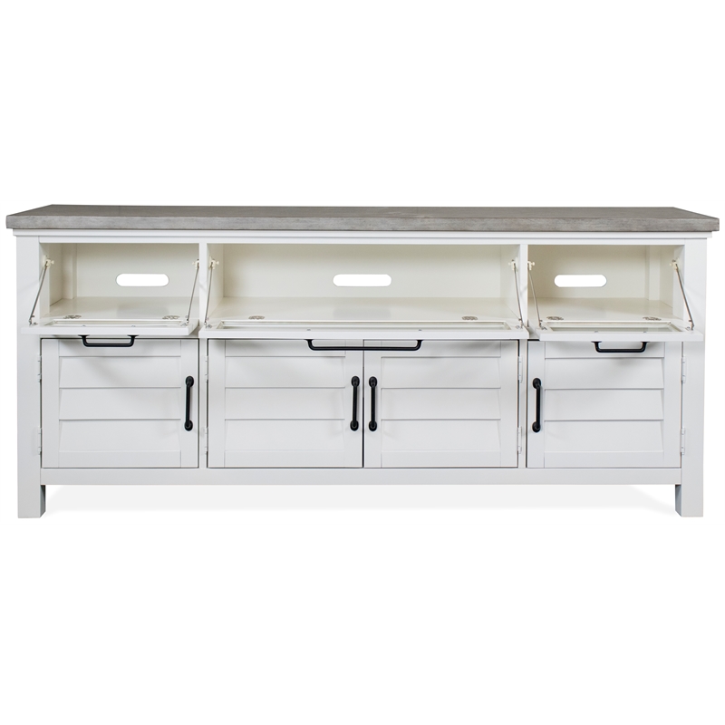 Riverside Furniture Cora Wood Entertainment Console in Cloud White and Fog Gray