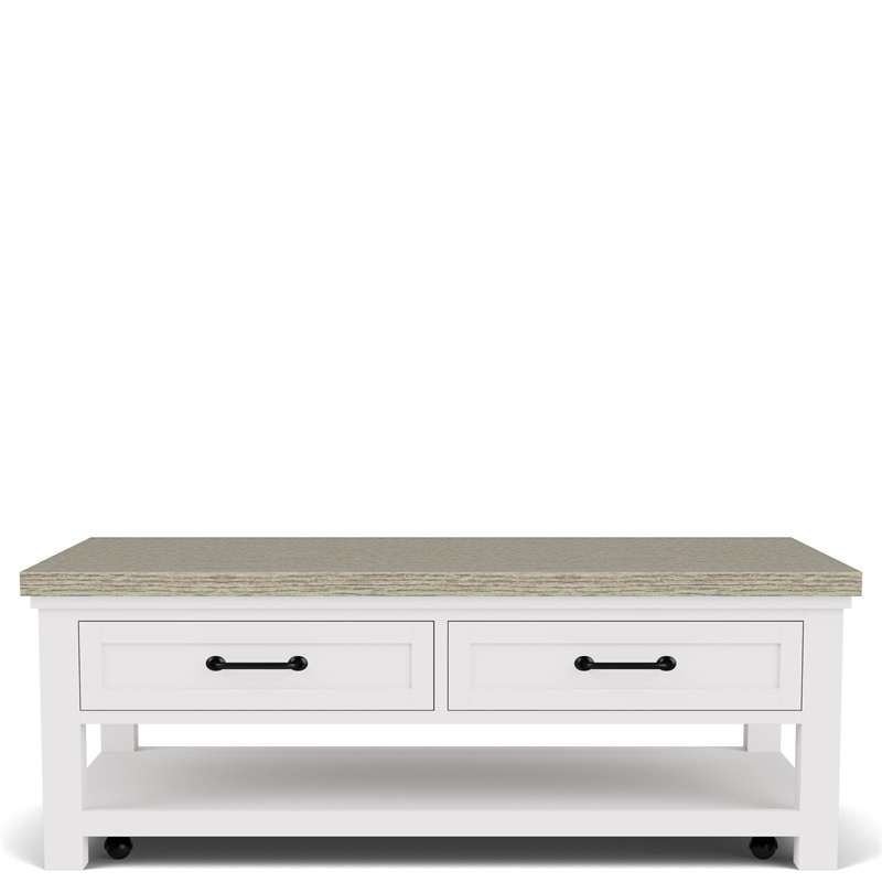 Riverside Furniture Cora Large Wood Coffee Table in Cloud White and Fog Gray