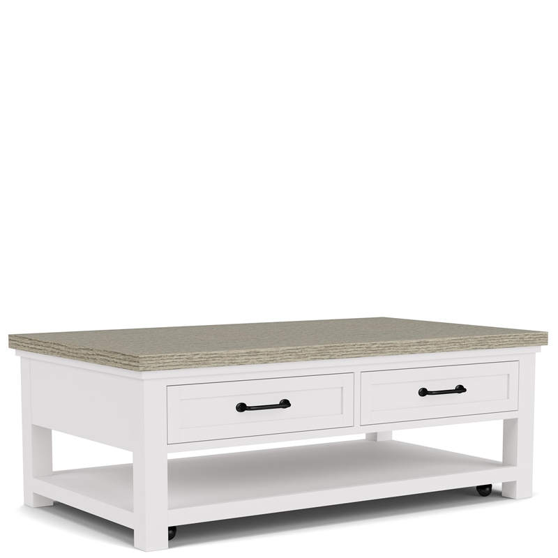 Riverside Furniture Cora Large Wood Coffee Table in Cloud White and Fog Gray