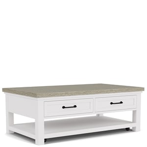 Riverside Furniture Cora Large Wood Coffee Table in Cloud White and Fog Gray
