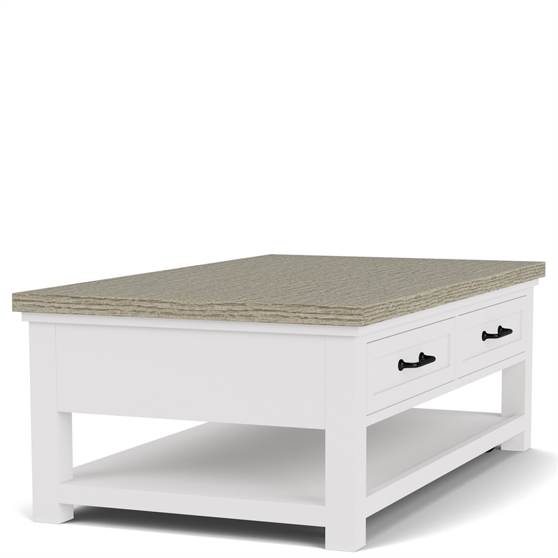 Riverside Furniture Cora Large Wood Coffee Table in Cloud White and Fog Gray